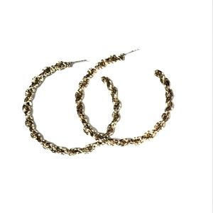 Big 2.5" Twisted Gold-toned Metal Hoop Post Pierced Earrings